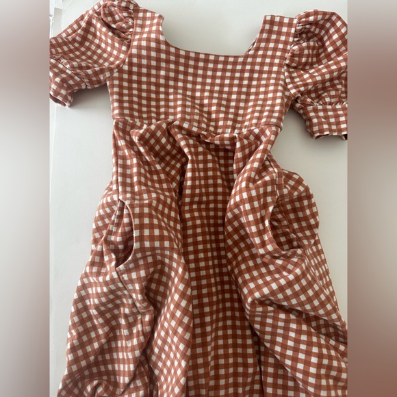 Remi Girl Gingham Rust/White Cotton Dress, Girls Size 6, Puff Sleeves - Picture 7 of 9